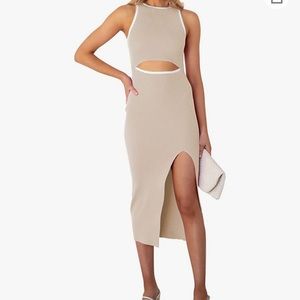 Women's Crew Neck Cutout Side Slit Knee Midi Dress